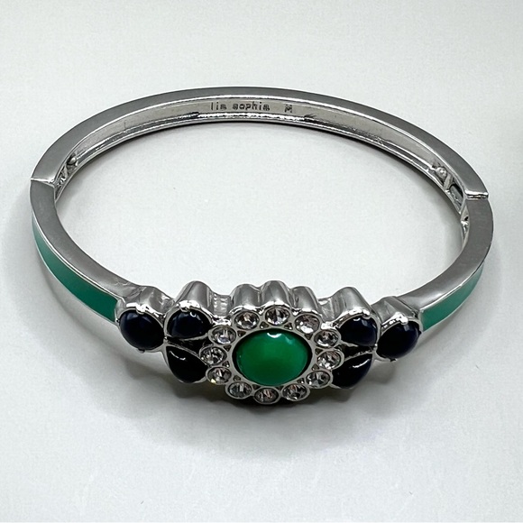 lia sophia “Florid” Med stretch bangle bracelet, Navy Blue & green resin - Picture 2 of 9